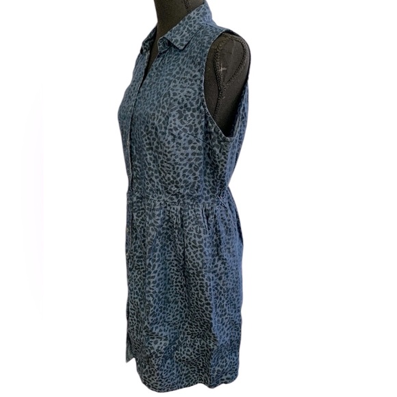 Dots Animal Print Blue Buttoned Collared Knee-Length Denim Sundress Size XL - Picture 4 of 8